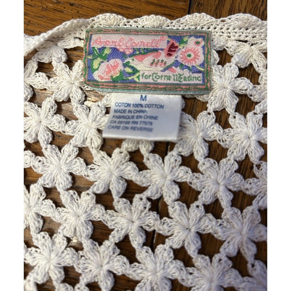 Vintage April Cornell Crochet Sweater Cardigan Sz Medium Cottagecore Dainty Boho - Picture 2 of 12